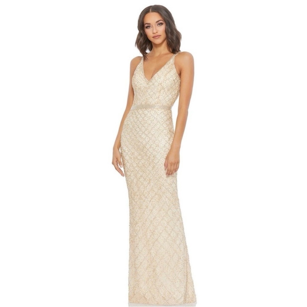 Mac Duggal Lattice Pattern Beaded Gown
